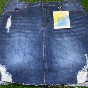 Distressed denim skirt
